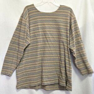 ELISABETH by Liz Claiborne Long Sleeve Multicolor Cotton T-Shirt Top